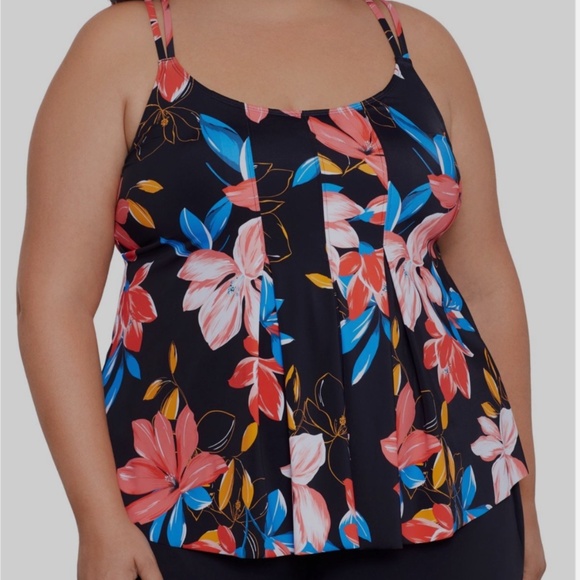 Swim Solutions Women's Black Floral-Print Tankini Swimwear Plus Size 22W NWT - Picture 1 of 3